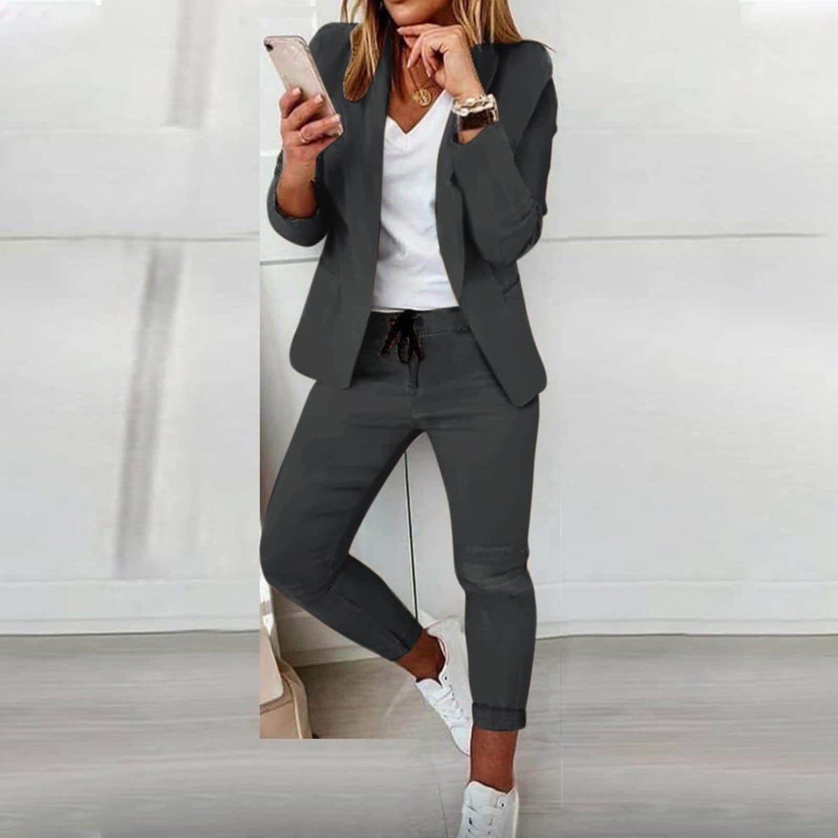 ensemble blazer femme pantalon jogger en gris