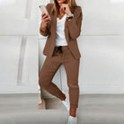 ensemble blazer femme pantalon jogger en marron