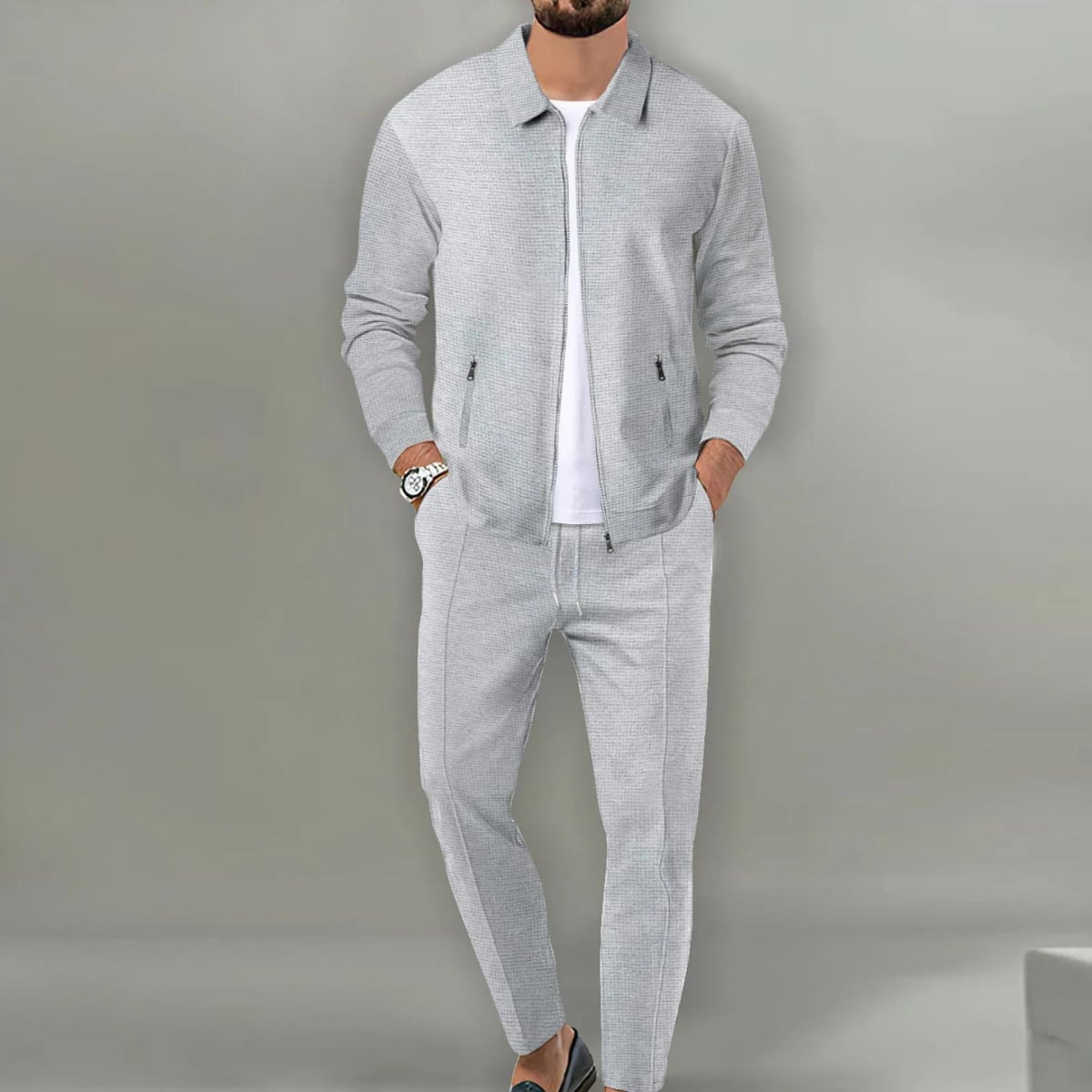 ensemble cardigan homme coupe slim en gris pour femmes