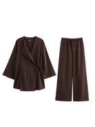 ensemble femme pantalon large et kimono en brun foncé