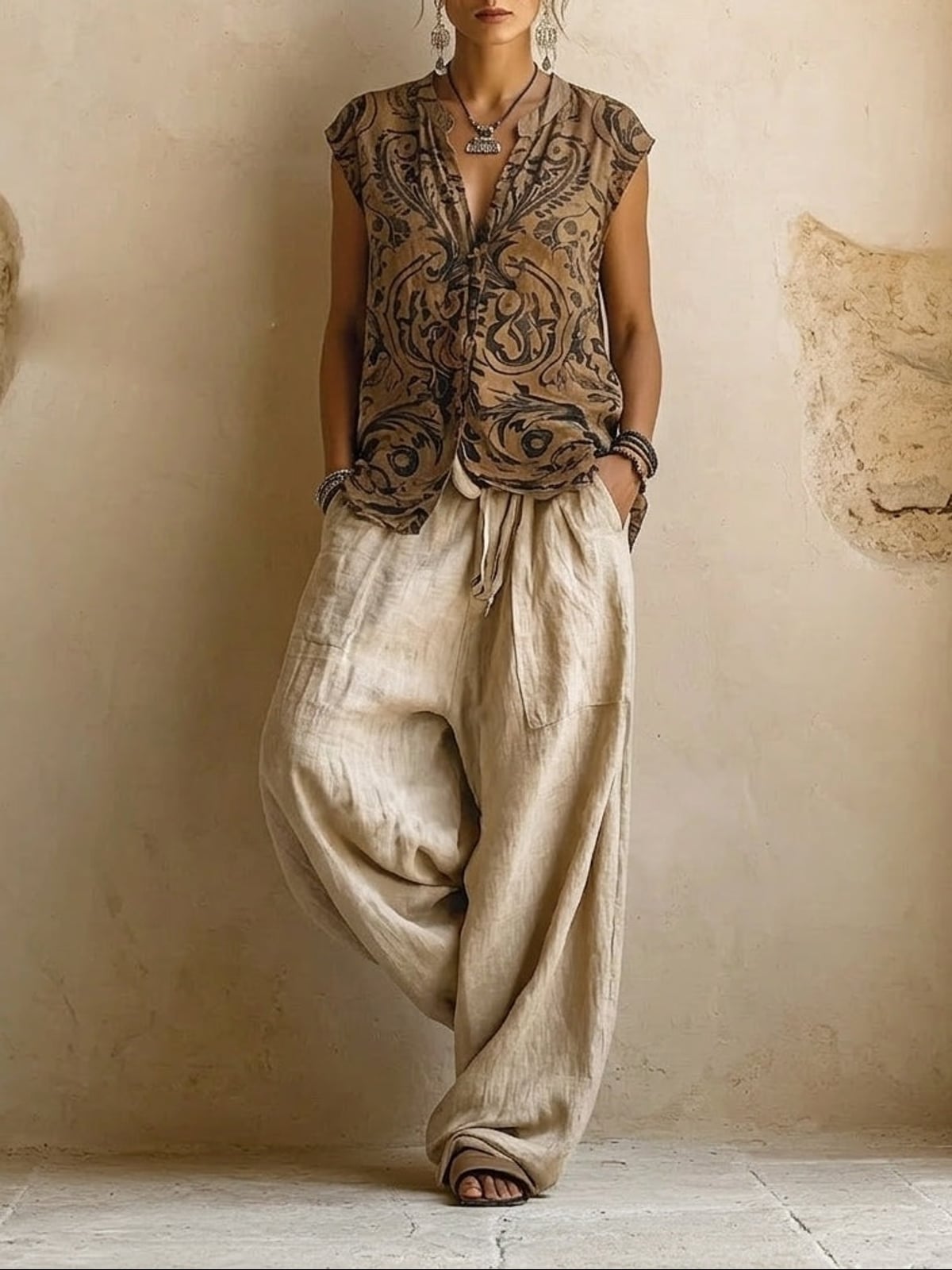 ensemble femme trois pièces wide leg imprimé