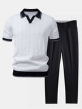 ensemble polo homme manches courtes pantalon en blanc