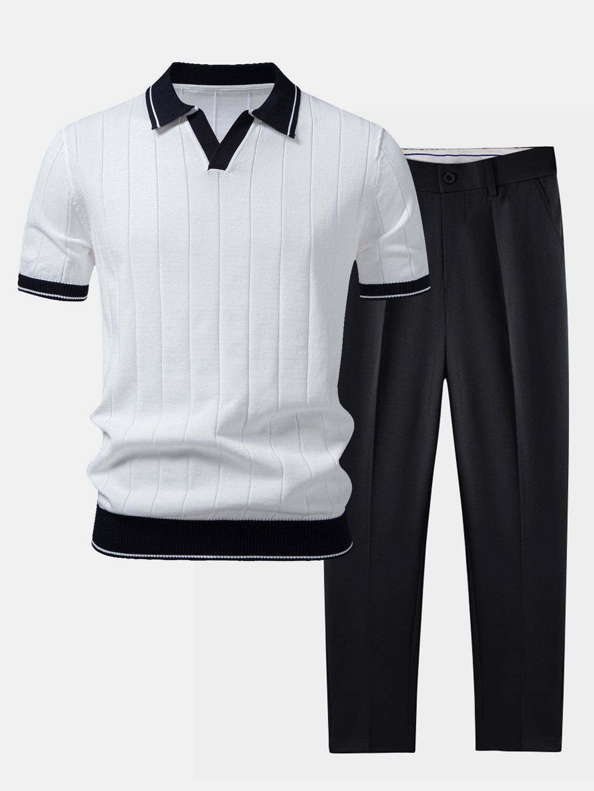 ensemble polo homme manches courtes pantalon en blanc