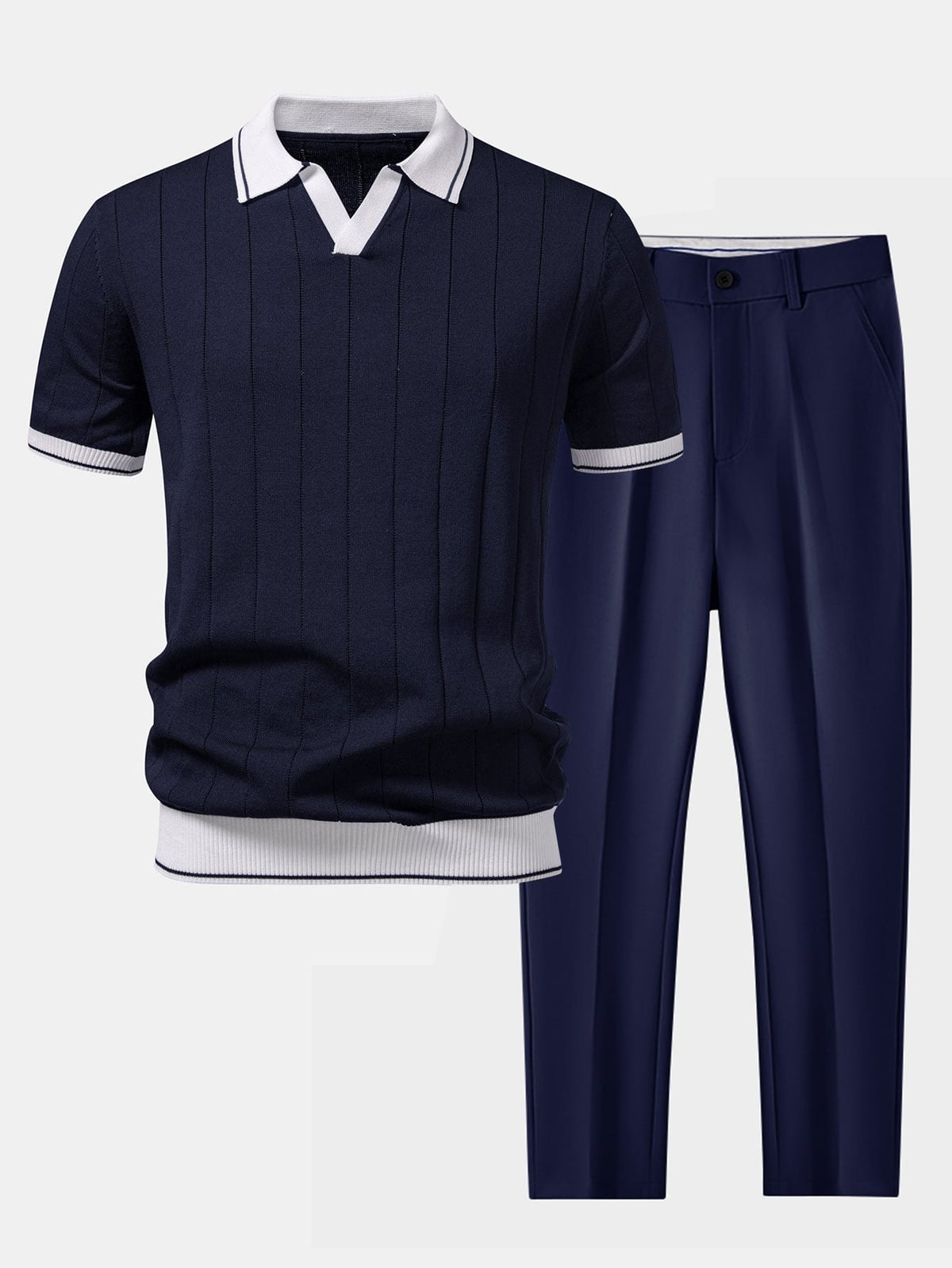 ensemble polo homme manches courtes pantalon en bleu marine