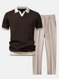 ensemble polo homme manches courtes pantalon en marron