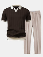 ensemble polo homme manches courtes pantalon en marron