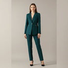 ensemble tailleur femme blazer et pantalon droit en sarcelle