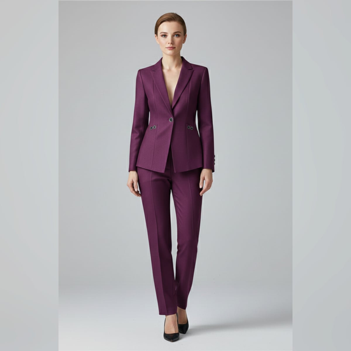 ensemble tailleur femme blazer et pantalon droit en violet