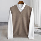 gilet col en v homme coupe ajustée en camel