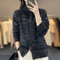 gilet femme col montant zippé oversize en noir à motif floral