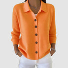 gilet femme col polo boutons manches longues en orange