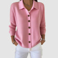 gilet femme col polo boutons manches longues en rose