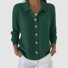 gilet femme col polo boutons manches longues en vert militaire