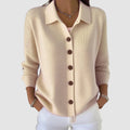 gilet femme col polo boutons manches longues en abricot