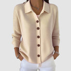 gilet femme col polo boutons manches longues en abricot