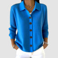 gilet femme col polo boutons manches longues en bleu