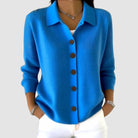 gilet femme col polo boutons manches longues en bleu