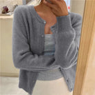gilet femme col rond coupe ample boutonné en gris