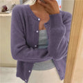 gilet femme col rond coupe ample boutonné en mauve