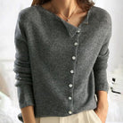 gilet femme col rond manches longues en gris