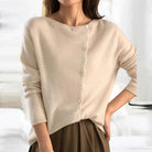 gilet femme col rond manches longues en beige