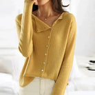 gilet femme col rond manches longues en jaune