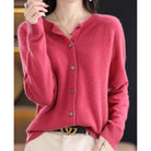 gilet femme col rond manches longues boutonné en rose vif