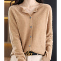 gilet femme col rond manches longues boutonné en marron clair