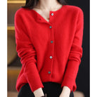 gilet femme col rond manches longues boutonné en rouge