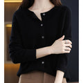 gilet femme col rond manches longues boutonné en noir