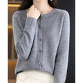 gilet femme col rond manches longues boutonné en gris