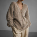 gilet femme oversize col en v en beige
