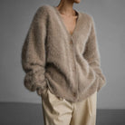 gilet femme oversize col en v en beige