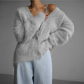 gilet femme oversize col en v en gris clair
