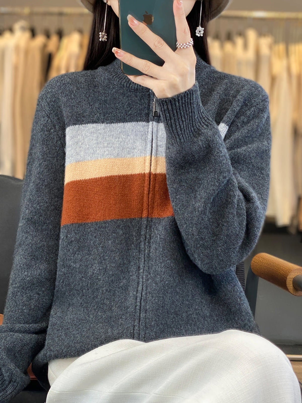 gilet femme oversize col montant zippé