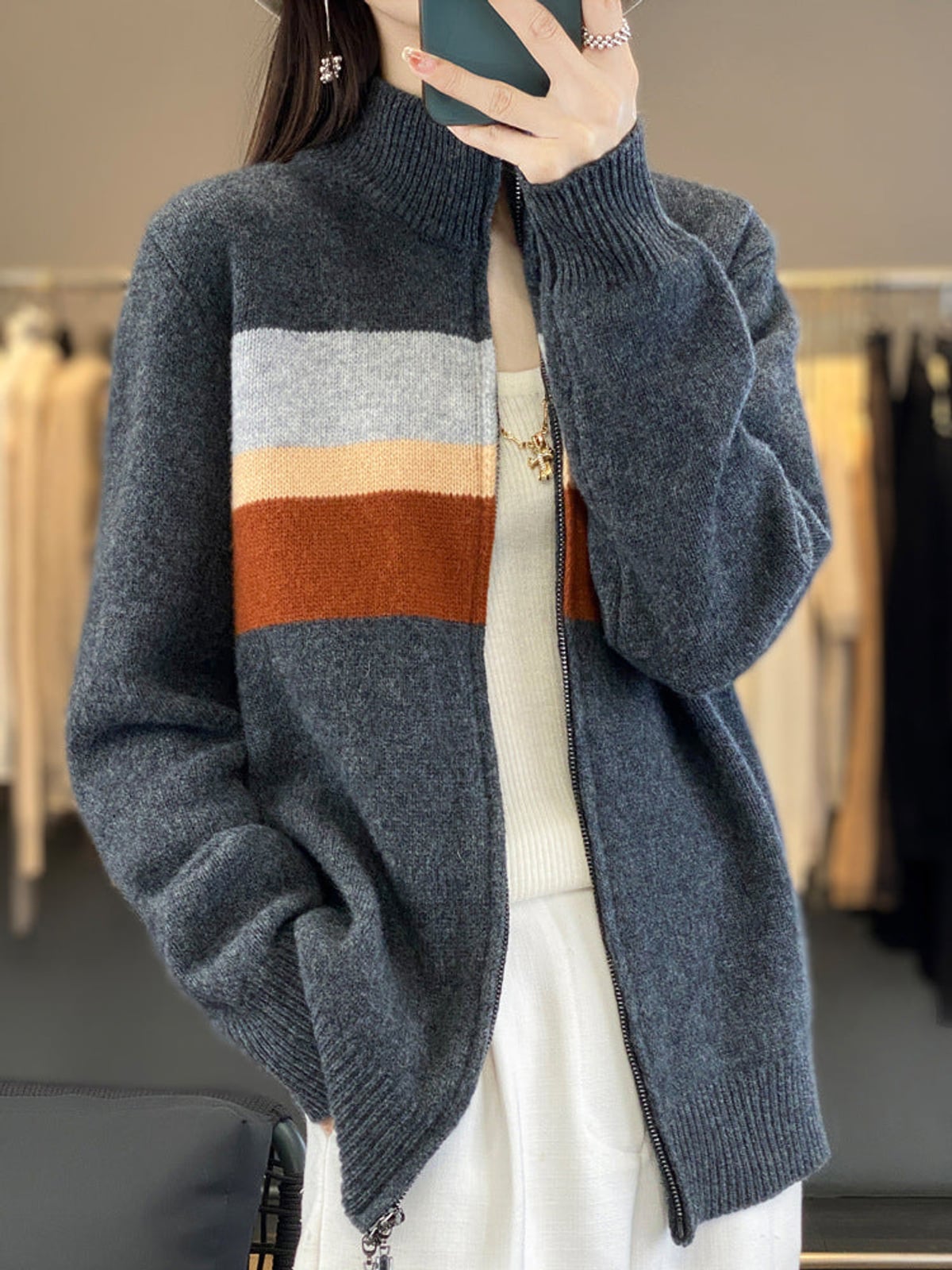 gilet femme oversize col montant zippé