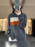 gilet femme oversize col montant zippé en gris