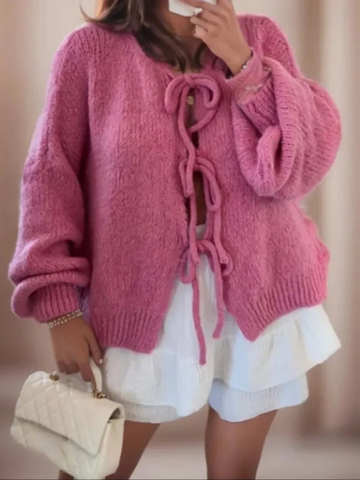 gilet femme oversize nœud avant en rose