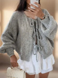 gilet femme oversize nœud avant en gris