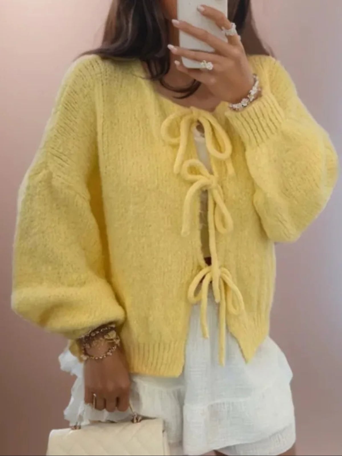 gilet femme oversize nœud avant en jaune