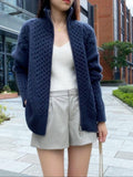 gilet femme oversize torsadé col montant zippé en marine