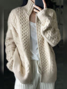gilet femme oversize torsadé col montant zippé en écru