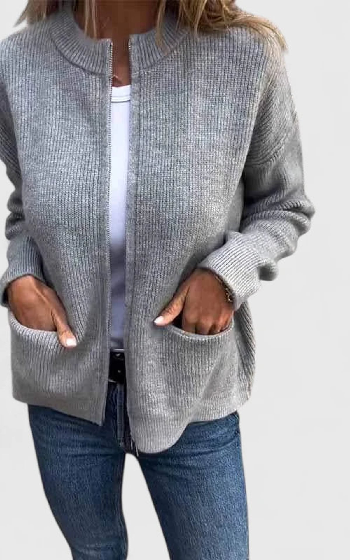 gilet femme zippé poches plaquées en gris