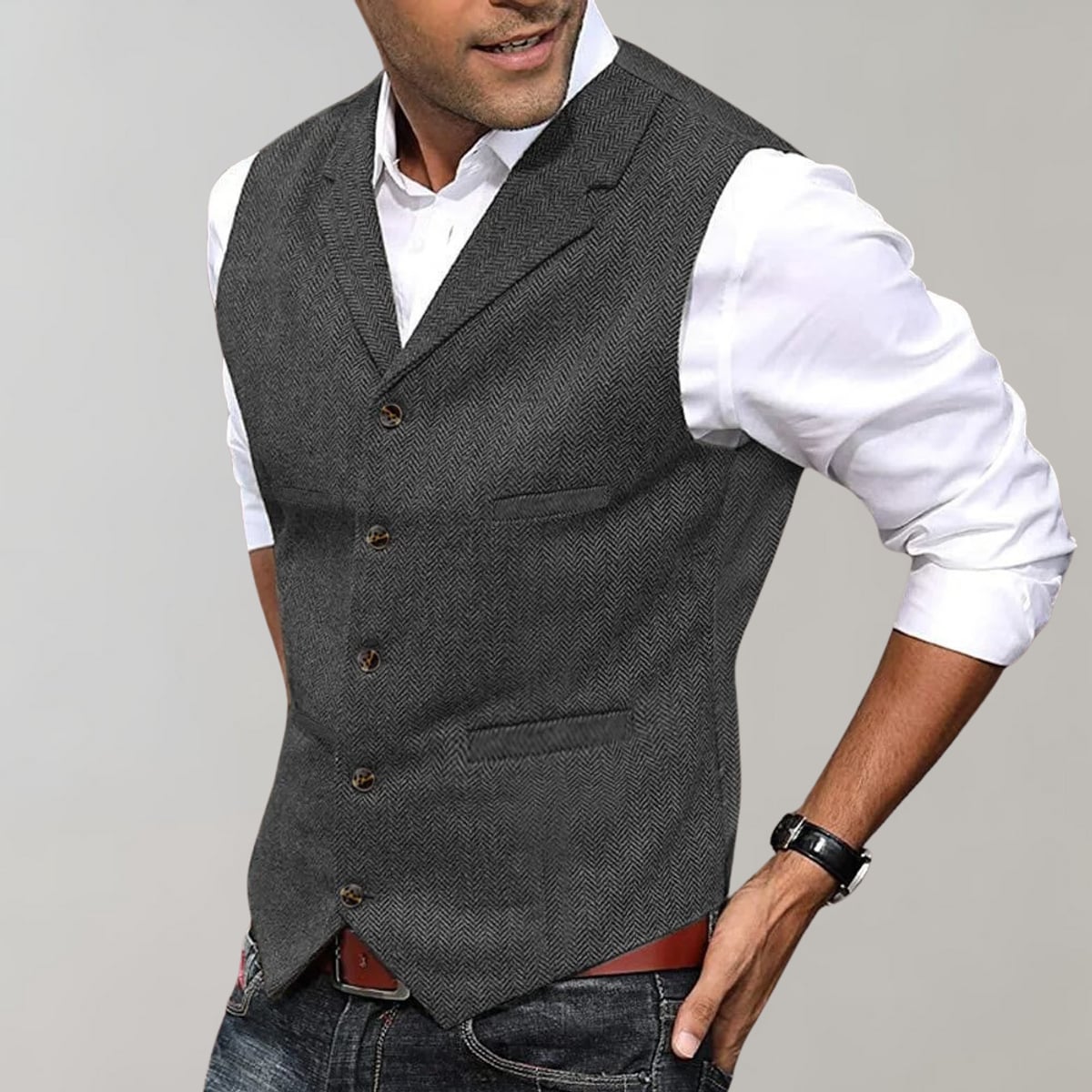 gilet homme col à revers coupe ajustée en gris