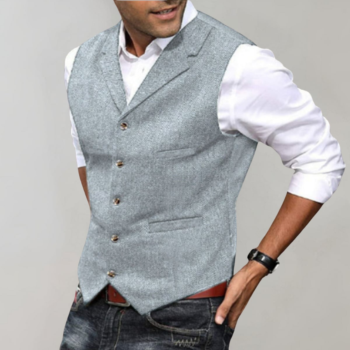 gilet homme col à revers coupe ajustée en gris clair