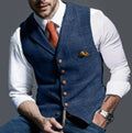 gilet homme col châle sans manches coupe droite en bleu