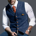 gilet homme col châle sans manches coupe droite en bleu