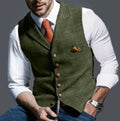 gilet homme col châle sans manches coupe droite en vert foncé