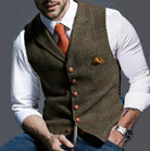 gilet homme col châle sans manches coupe droite en marron
