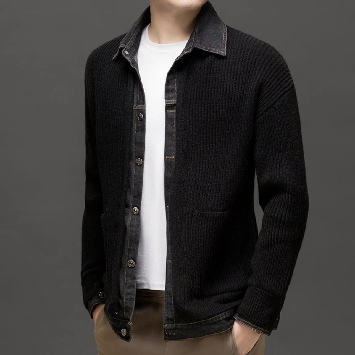 gilet homme col chemise boutonné en noir